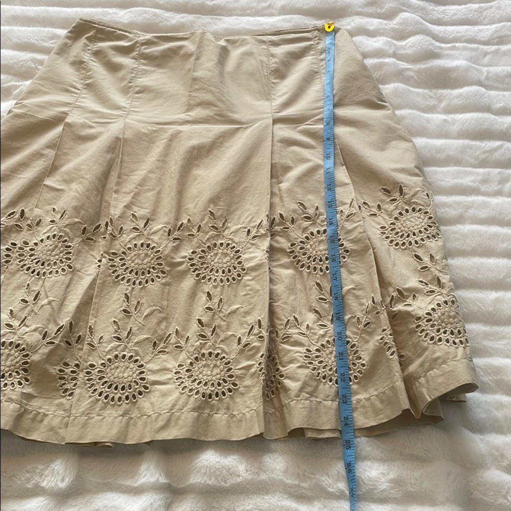 🇨🇦 Joe Fresh eyelet A-line embroidered pleated skirt, tan beige, women's size 8 - Picture 17 of 17